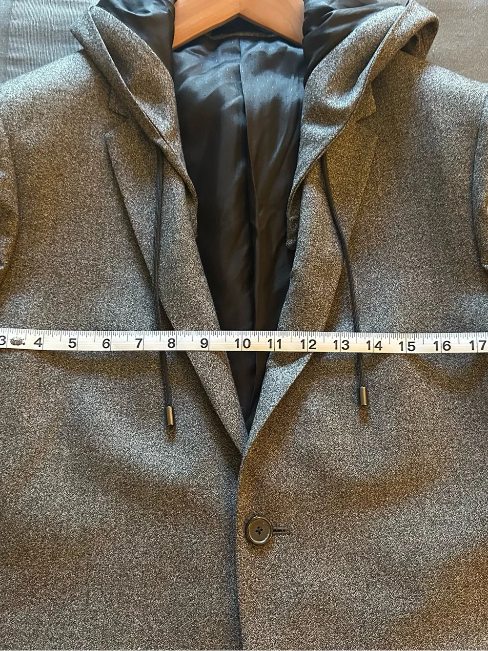 Bespoken 38R 100% Wool Removable Hoodie Grey Sport Coat Blazer